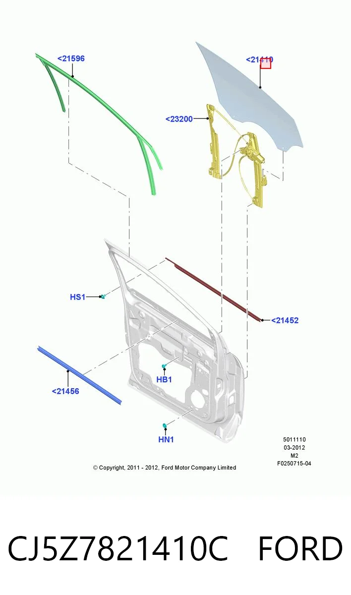 CJ5Z7821410C Ford Vidro da porta dianteira direita