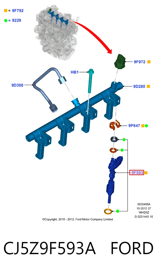 CJ5Z9F593A Ford Injetor de injeção de combustível