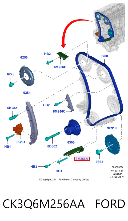 Compre Amortecedor de cadeia do mecanismo de distribuição de gás, inferior Ford Transit 6