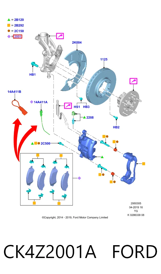 CK4Z2001A Ford Sapatas do freio dianteiras de disco