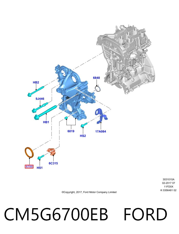 Vedação dianteira de cambota de motor Ford Fiesta Mk7 