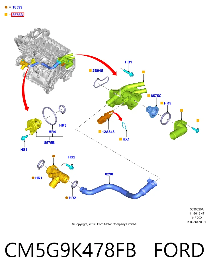 CM5G9K478FB Ford Termostato