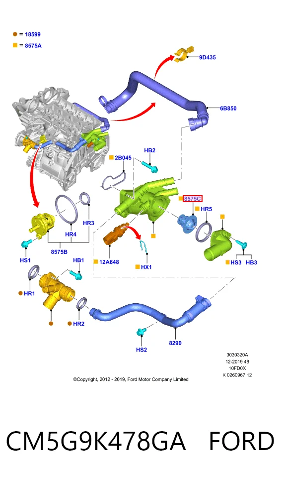 CM5G9K478GA Ford Caixa do termostato