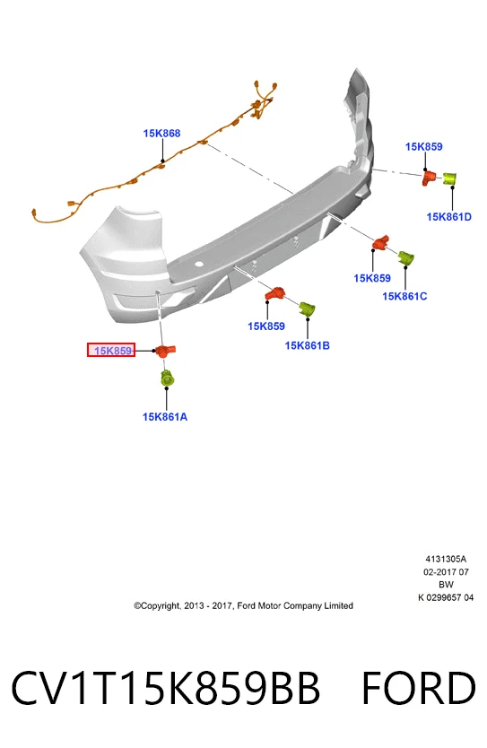 CV1T15K859BB Ford Sensor traseiro de sinalização de estacionamento (sensor de estacionamento)