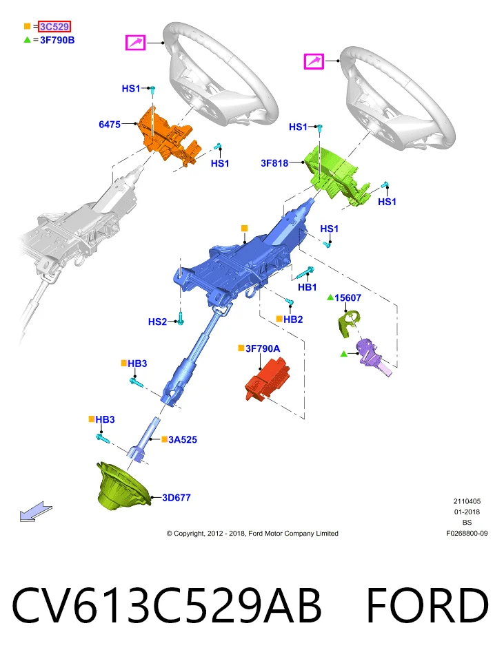  Coluna da direção Ford Kuga II SUV (CBS) (2012 - 2019) II