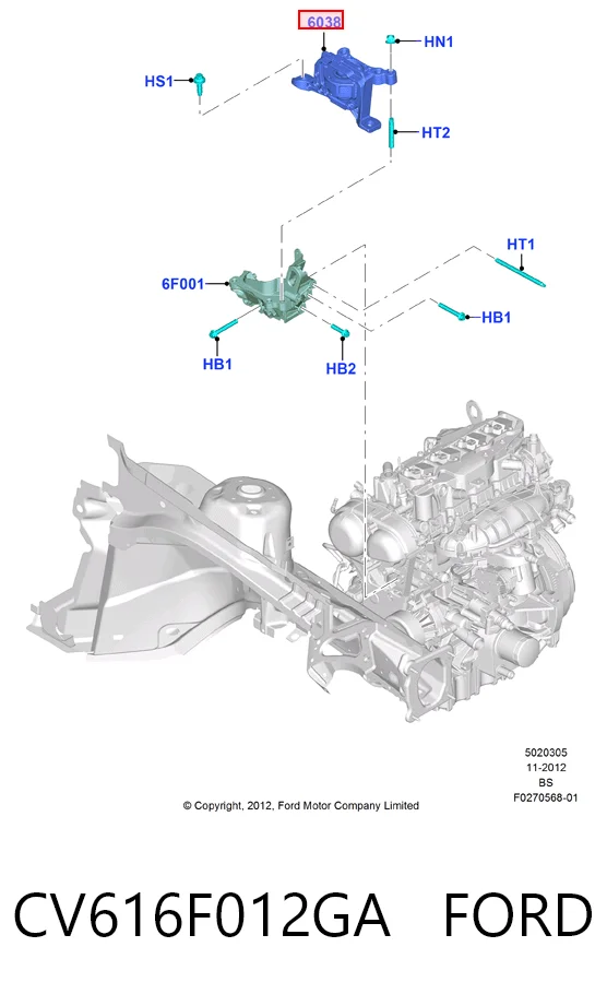 CV616F012GA Ford Coxim (suporte) direito de motor