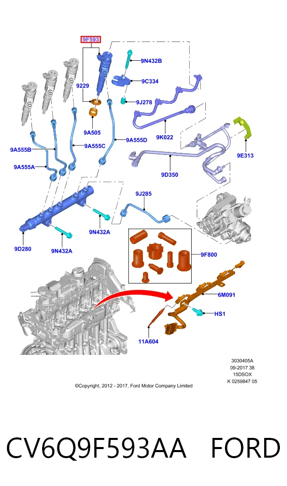 CV6Q9F593AA Ford Injetor de injeção de combustível
