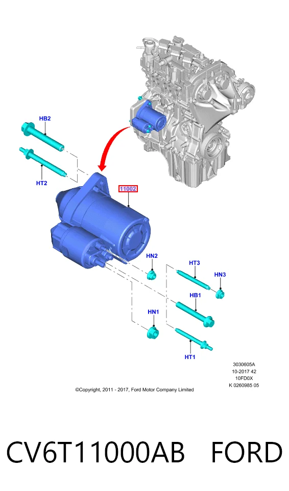 CV6T11000AB Ford Motor de arranco