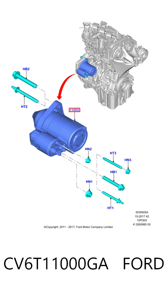CV6T11000GA Ford Motor de arranco
