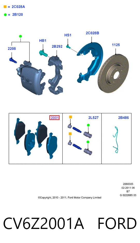 CV6Z2001A Ford Sapatas do freio dianteiras de disco