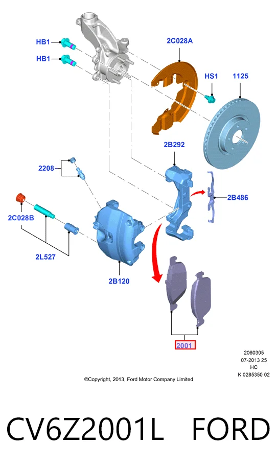 CV6Z2001L Ford Sapatas do freio dianteiras de disco