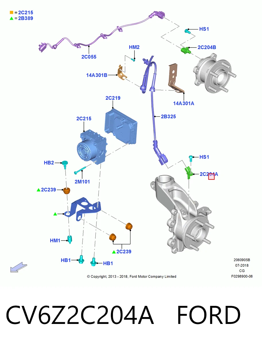 CV6Z2C204A Ford Sensor dianteiro de ABS