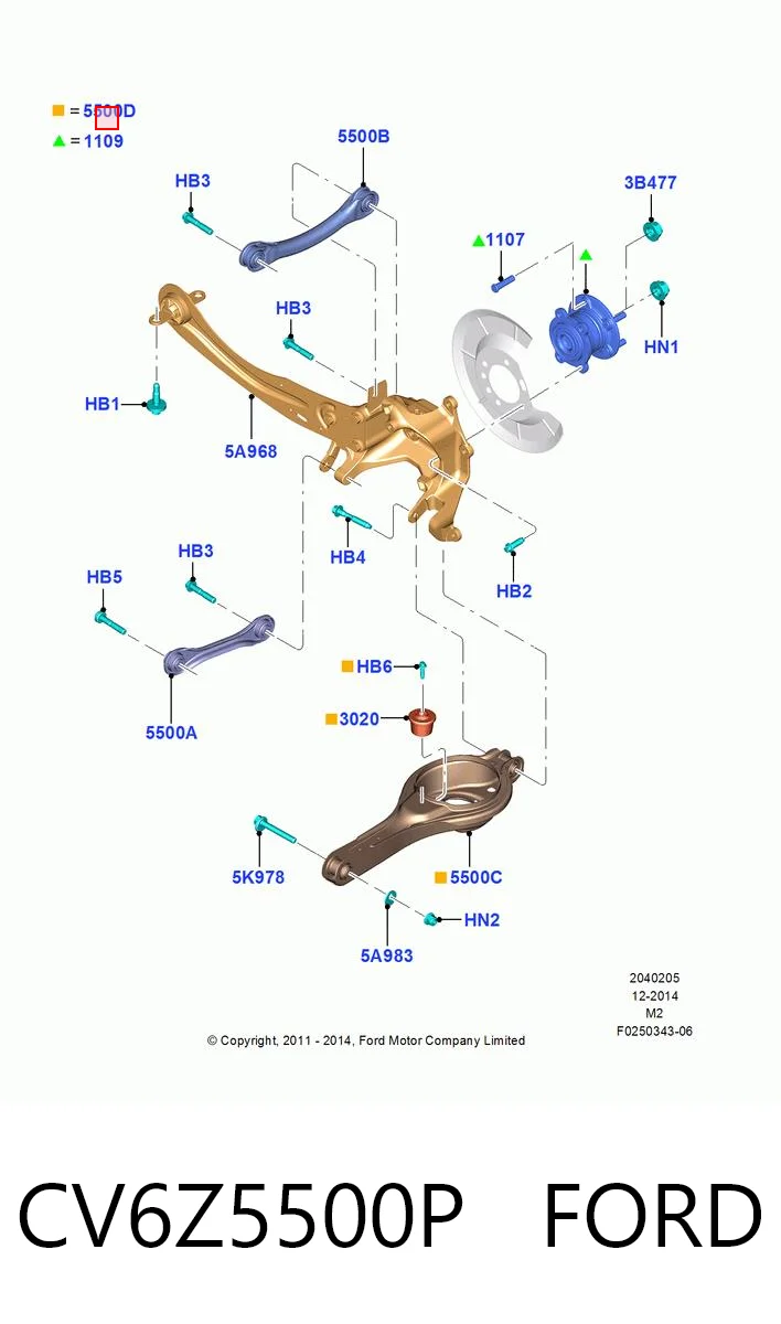 CV6Z5500P Ford Braço oscilante inferior esquerdo de suspensão traseira/direita
