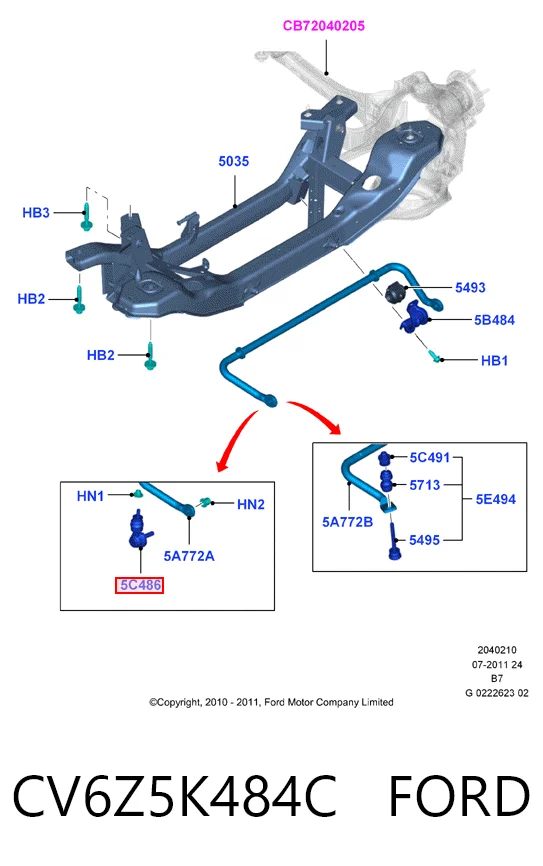 CV6Z5K484C Ford Montante de estabilizador traseiro