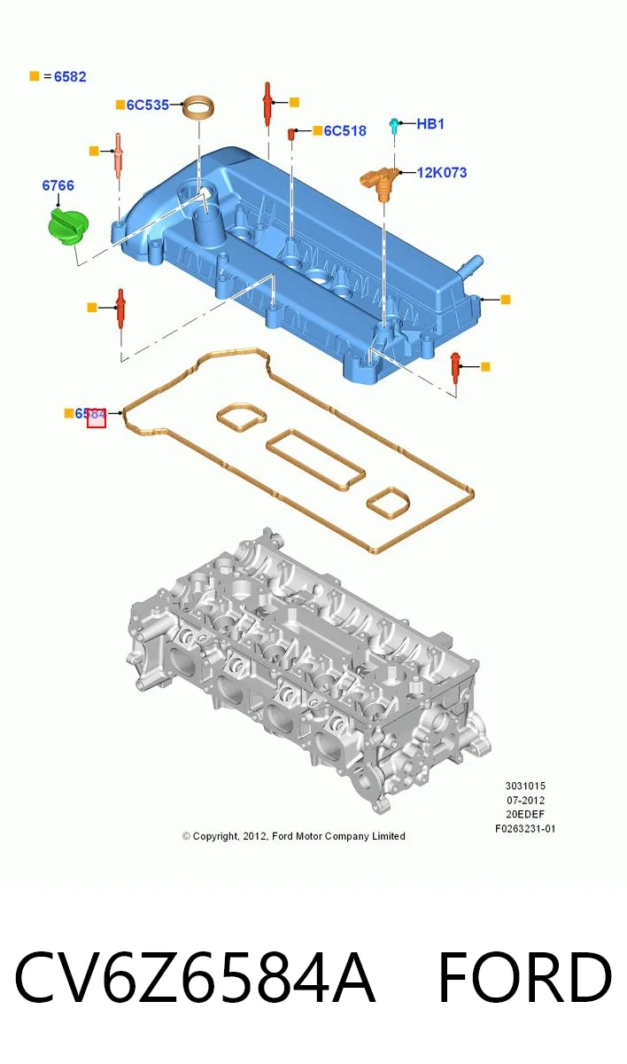 CV6Z6584A Ford Vedante da tampa de válvulas de motor, kit