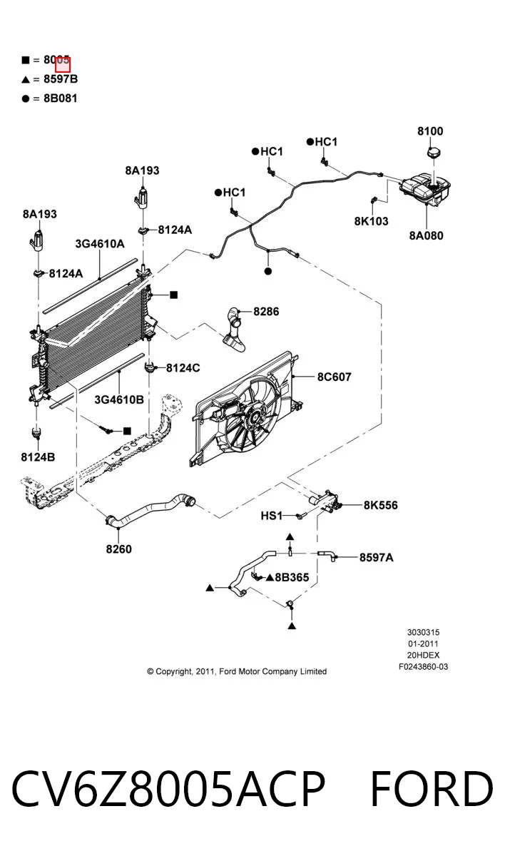 CV6Z8005ACP Ford Radiador de esfriamento de motor