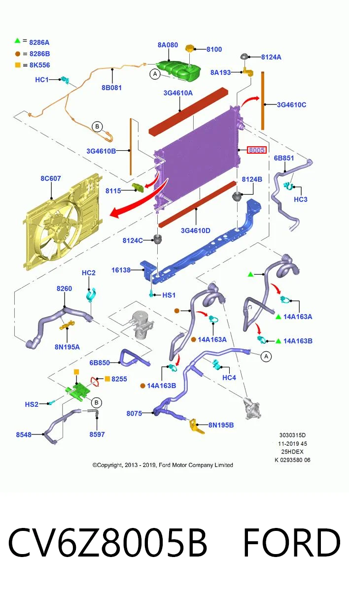 CV6Z8005B Ford Radiador de esfriamento de motor
