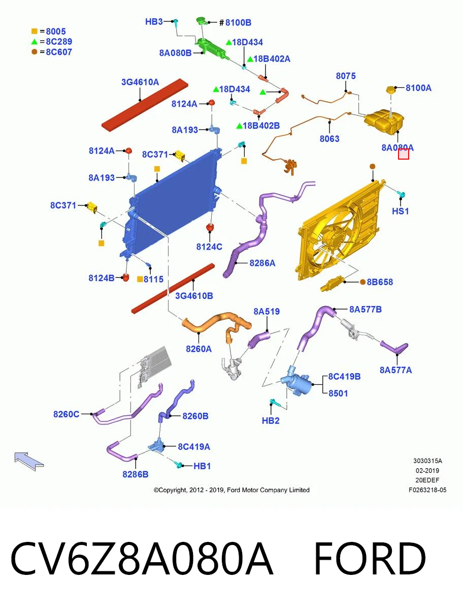 CV6Z8A080A Ford Tanque de expansão do sistema de esfriamento