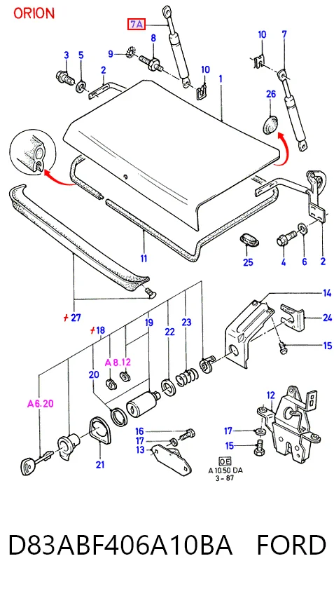 Amortecedor de tampa de porta-malas (de 3ª/5ª porta traseira) Ford Orion preço, a partir de 12,12 USD