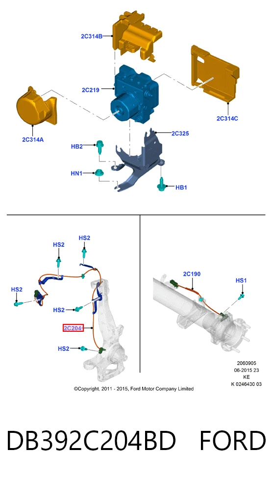 DB392C204BD Ford Sensor ABS dianteiro direito