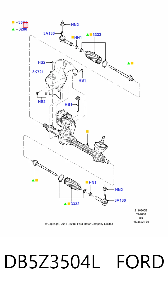 DB5Z3504L Ford Cremalheira da direção