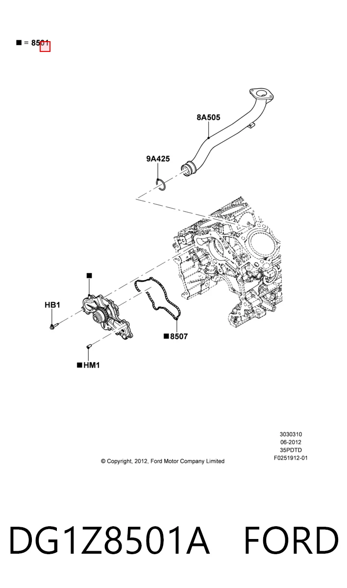 DG1Z8501A Ford Bomba de água (bomba) de esfriamento