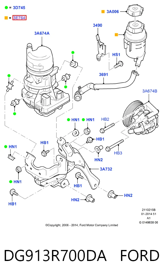 DG913R700DA Ford Tanque de bomba da Direção hidrâulica assistida