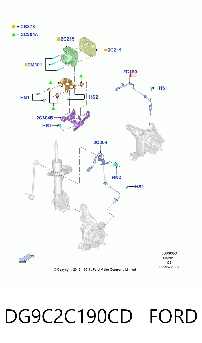 DG9C2C190CD Ford Sensor ABS traseiro