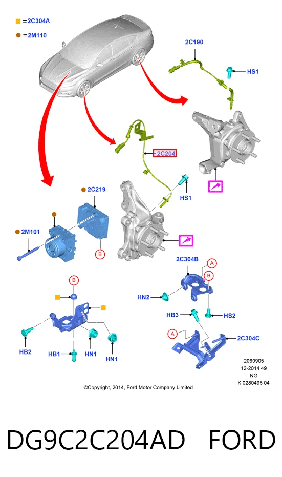 DG9C2C204AD Ford Sensor ABS dianteiro direito
