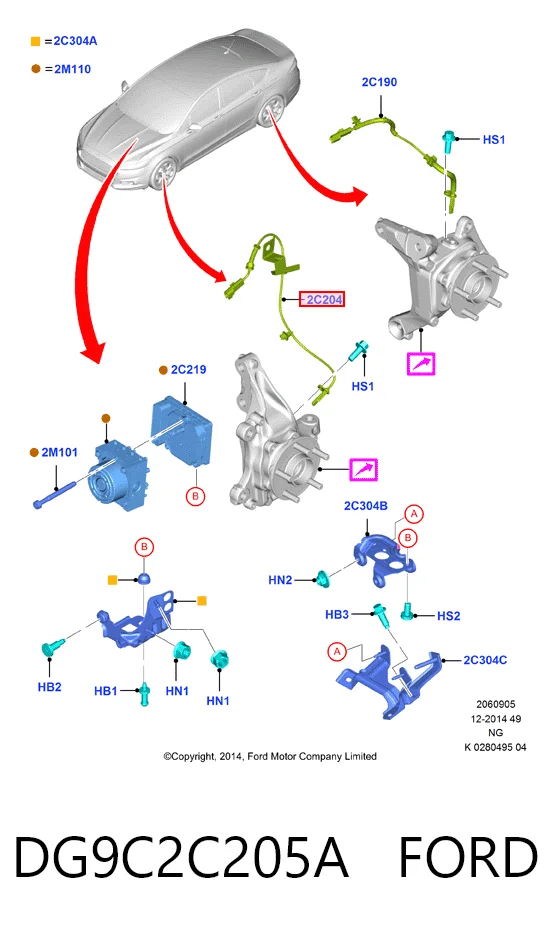 DG9C2C205A Ford Sensor ABS dianteiro esquerdo