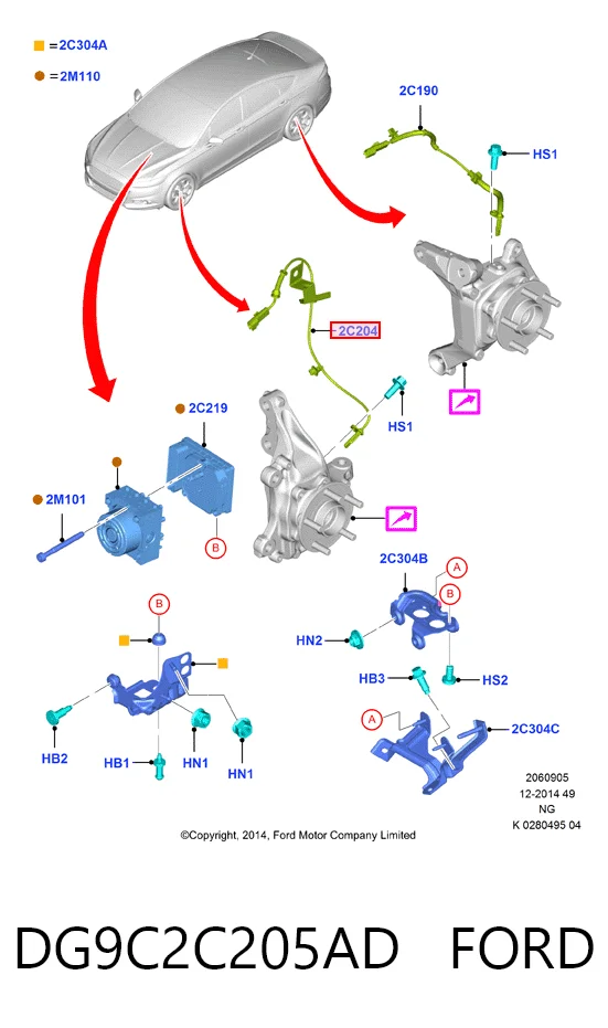 DG9C2C205AD Ford Sensor ABS dianteiro esquerdo