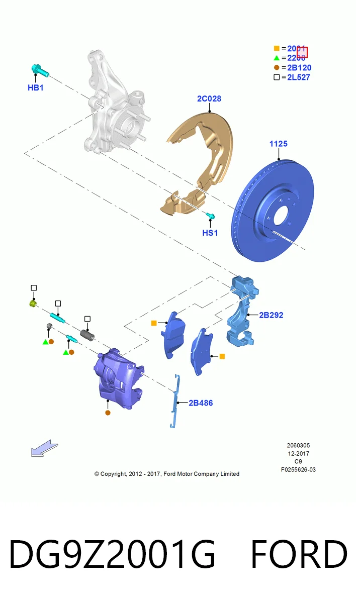 DG9Z2001G Ford Sapatas do freio dianteiras de disco