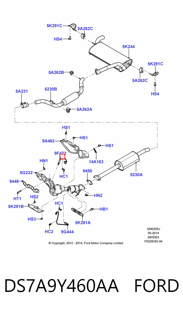 DS7A9Y460AA Ford Sonda lambda, sensor de oxigênio até o catalisador