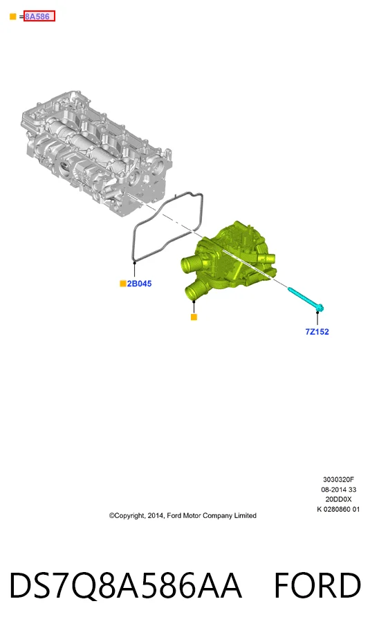 DS7Q8A586AA Ford Caixa do termostato