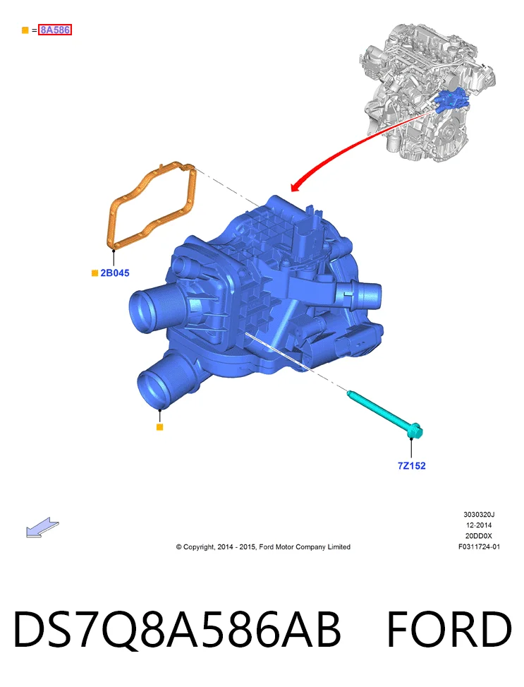 DS7Q8A586AB Ford Caixa do termostato