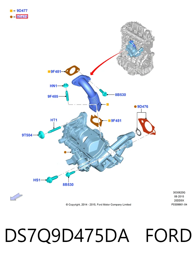 DS7Q9D475DA Ford Válvula EGR de recirculação dos gases