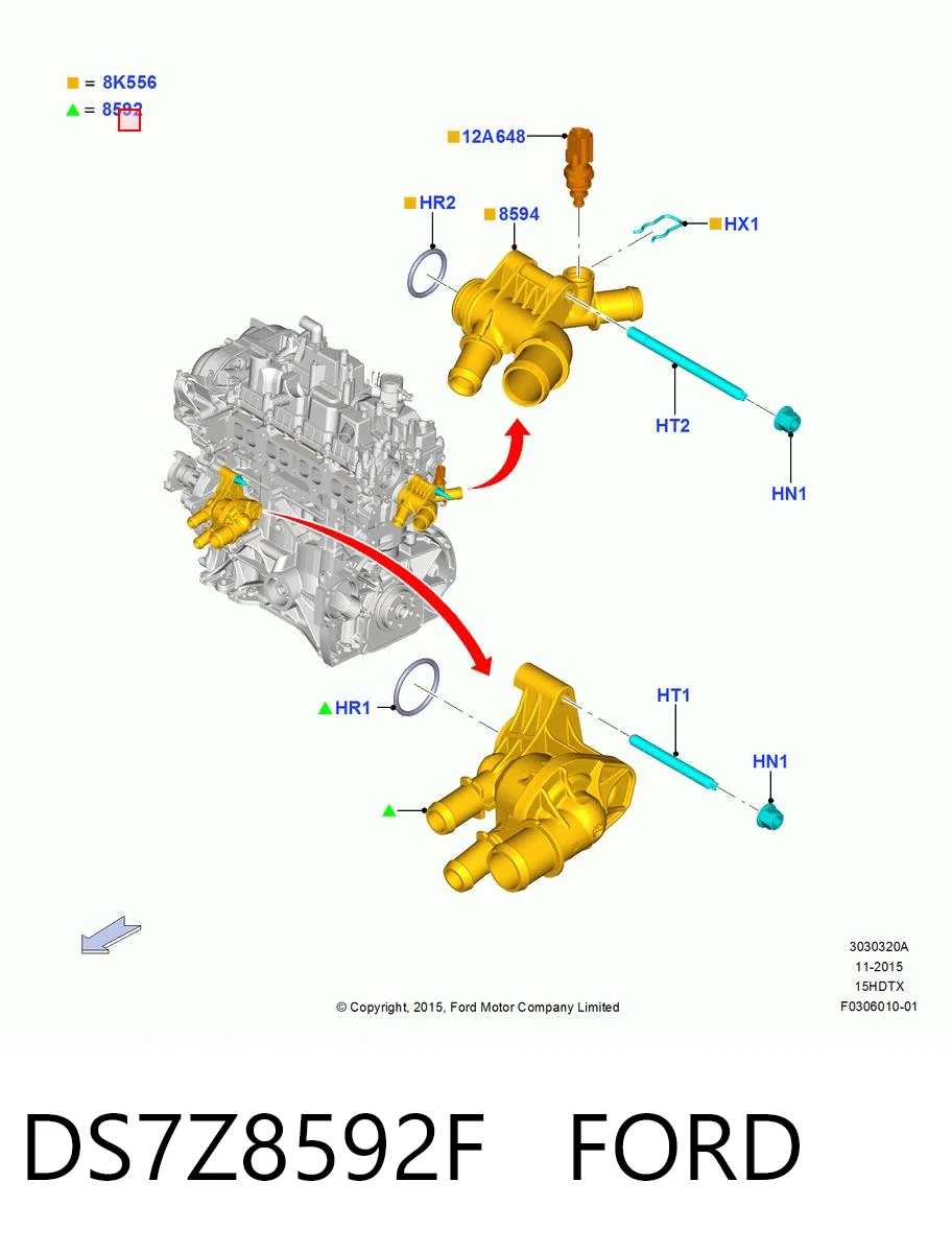 DS7Z8592F Ford Caixa do termostato