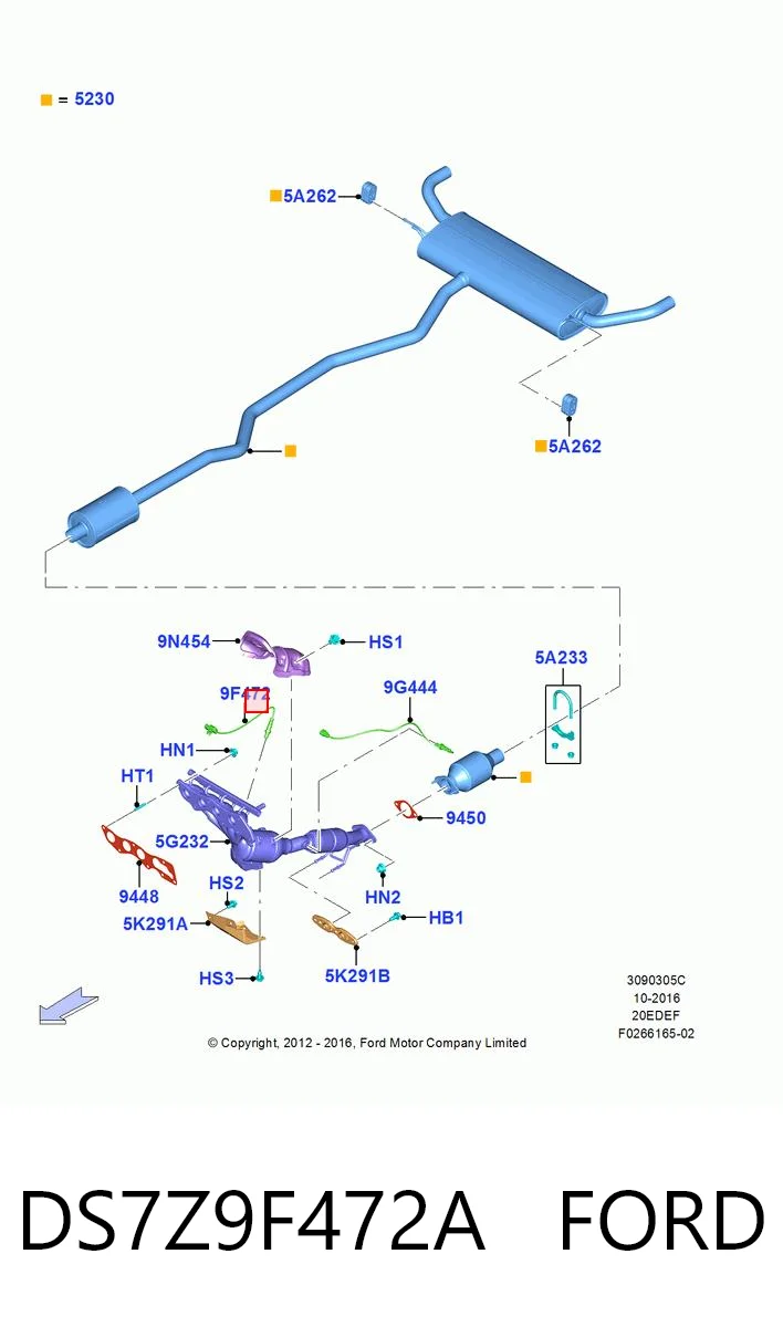 DS7Z9F472A Ford Sonda lambda, sensor de oxigênio até o catalisador
