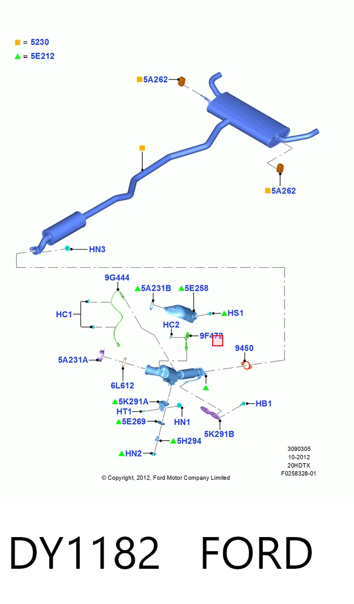 DY1182 Ford Sonda lambda, sensor de oxigênio até o catalisador