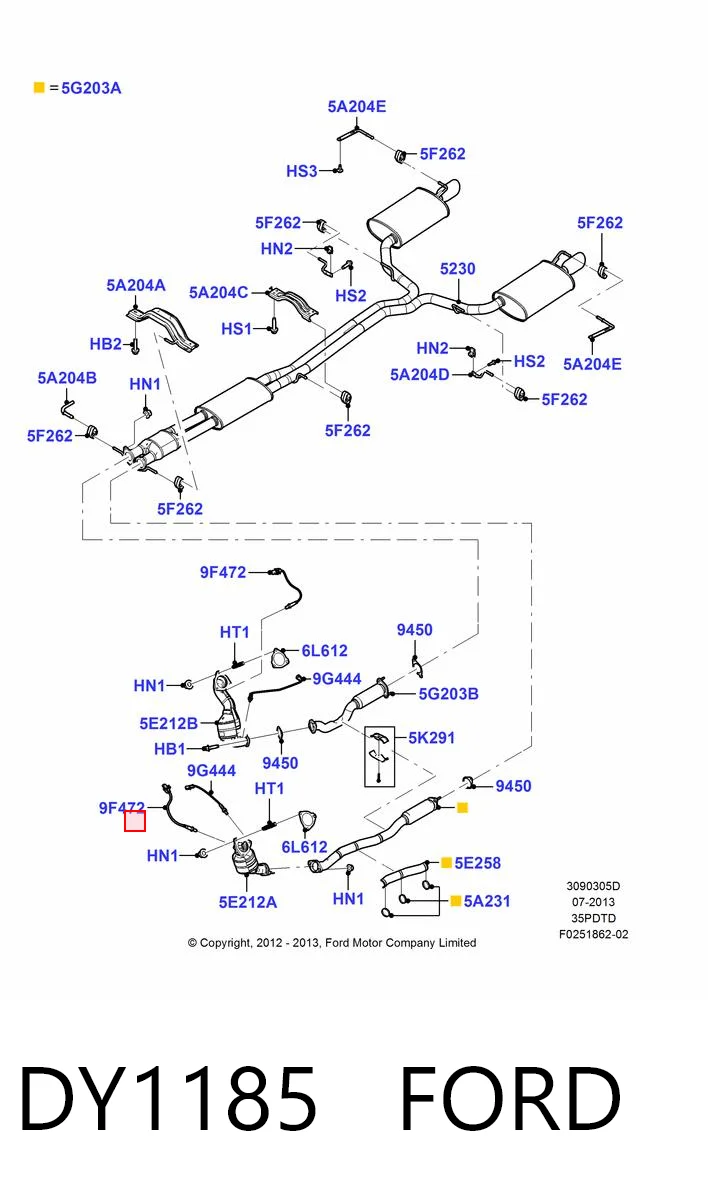 DY1185 Ford Sonda lambda, sensor de oxigênio até o catalisador