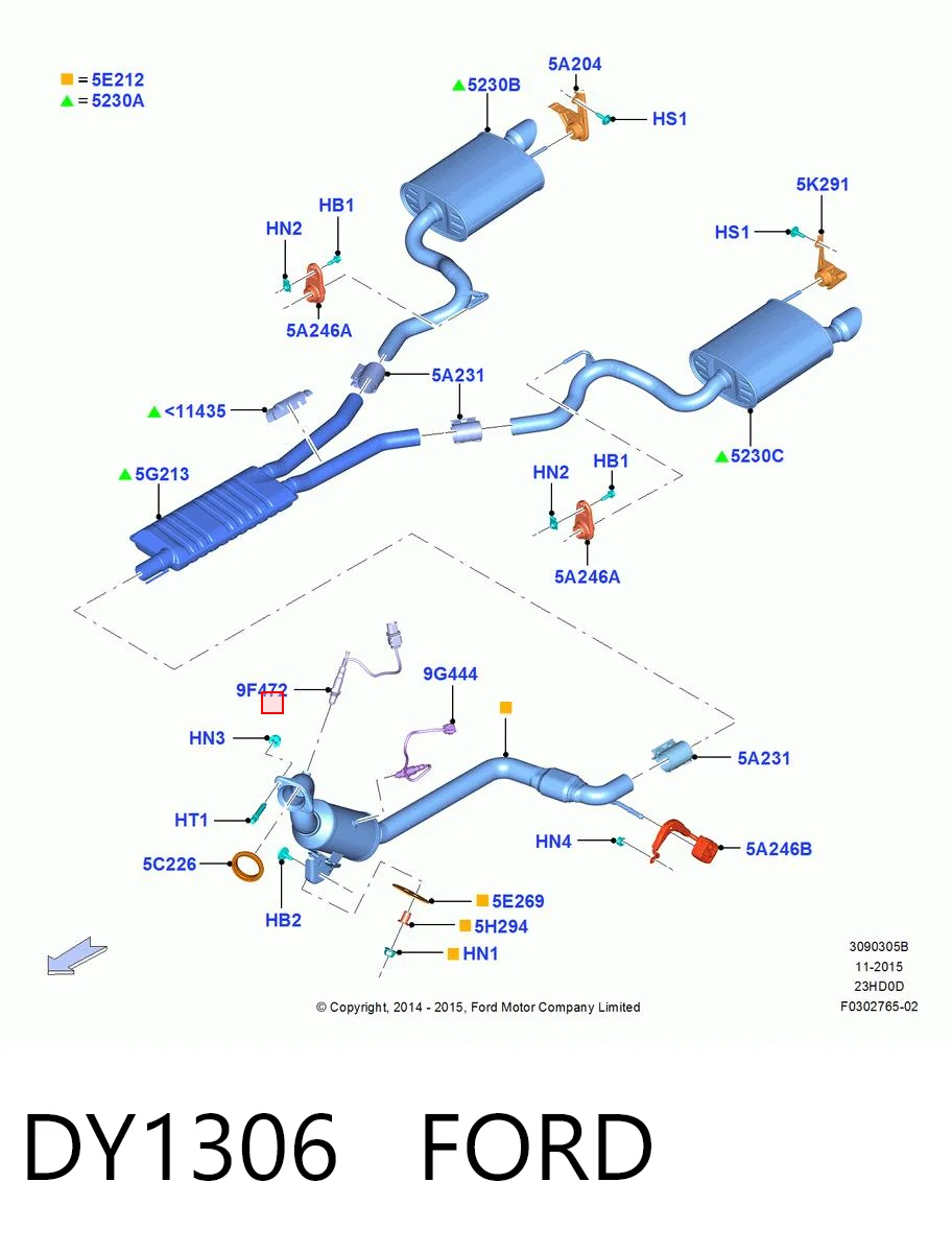 DY1306 Ford Sonda lambda, sensor de oxigênio até o catalisador