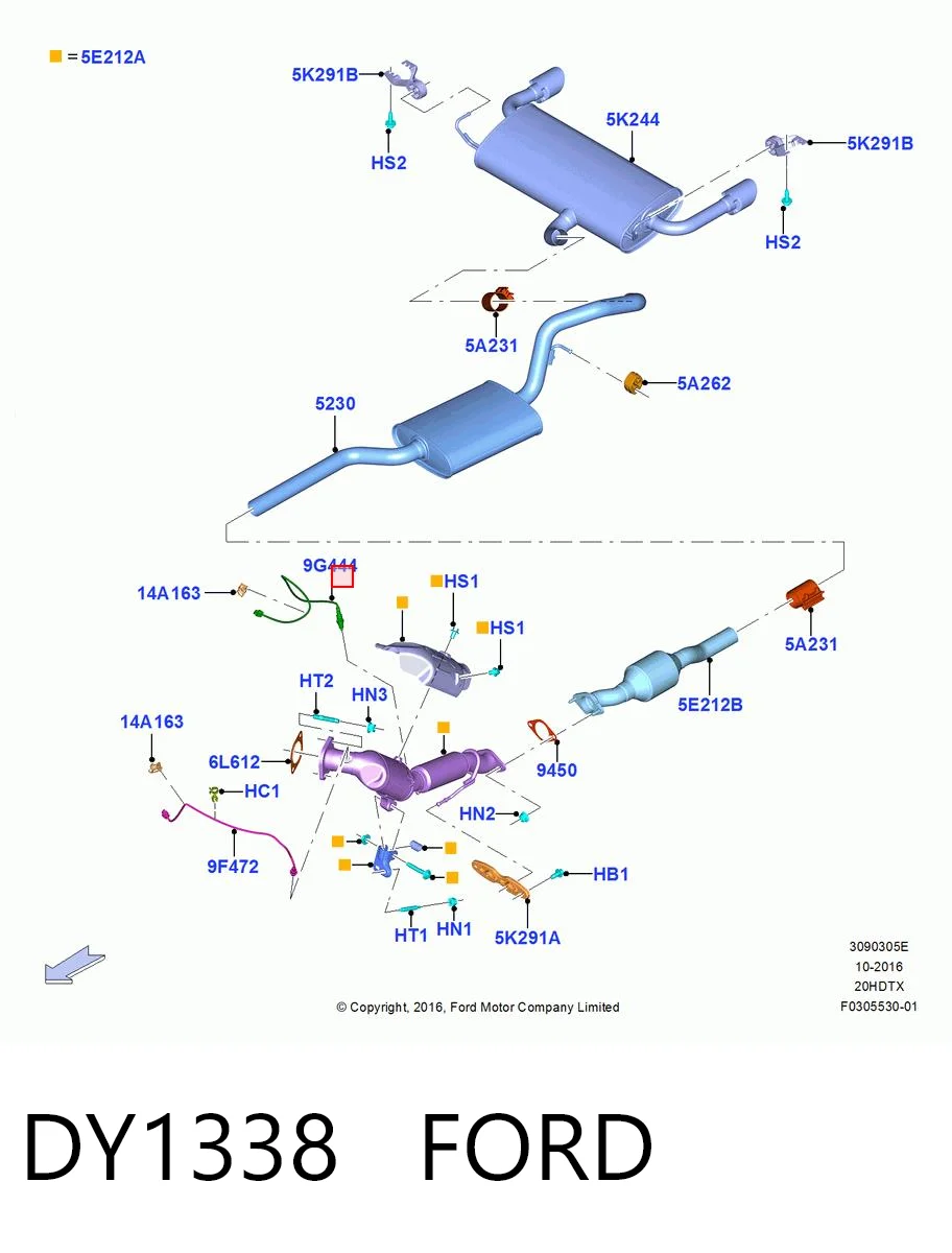 DY1338 Ford Sonda lambda, sensor de oxigênio depois de catalisador
