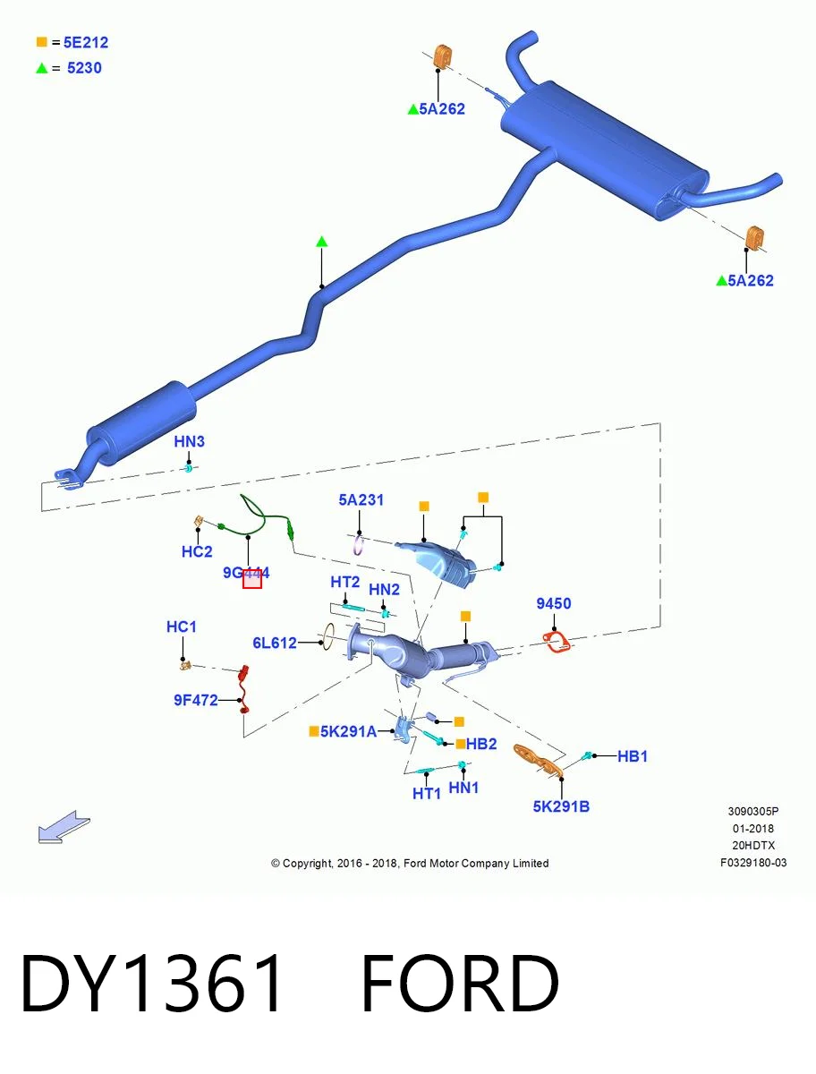 DY1361 Ford Sonda lambda, sensor de oxigênio depois de catalisador
