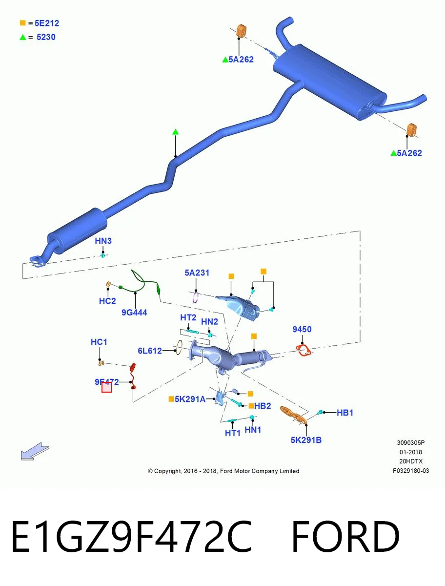 E1GZ9F472C Ford Sonda lambda, sensor de oxigênio até o catalisador