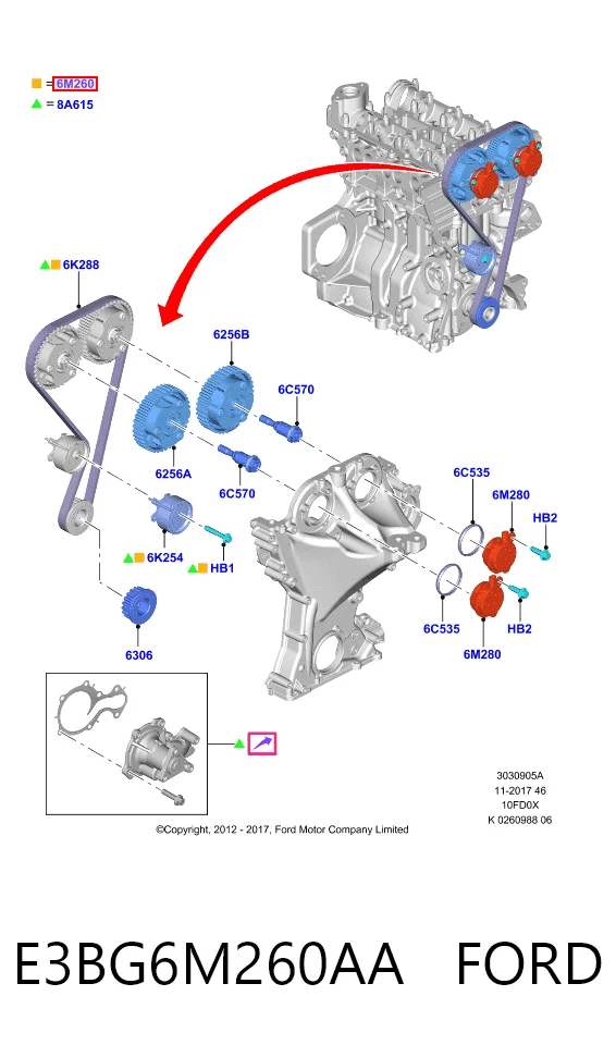 E3BG6M260AA Ford Correia do mecanismo de distribuição de gás, kit