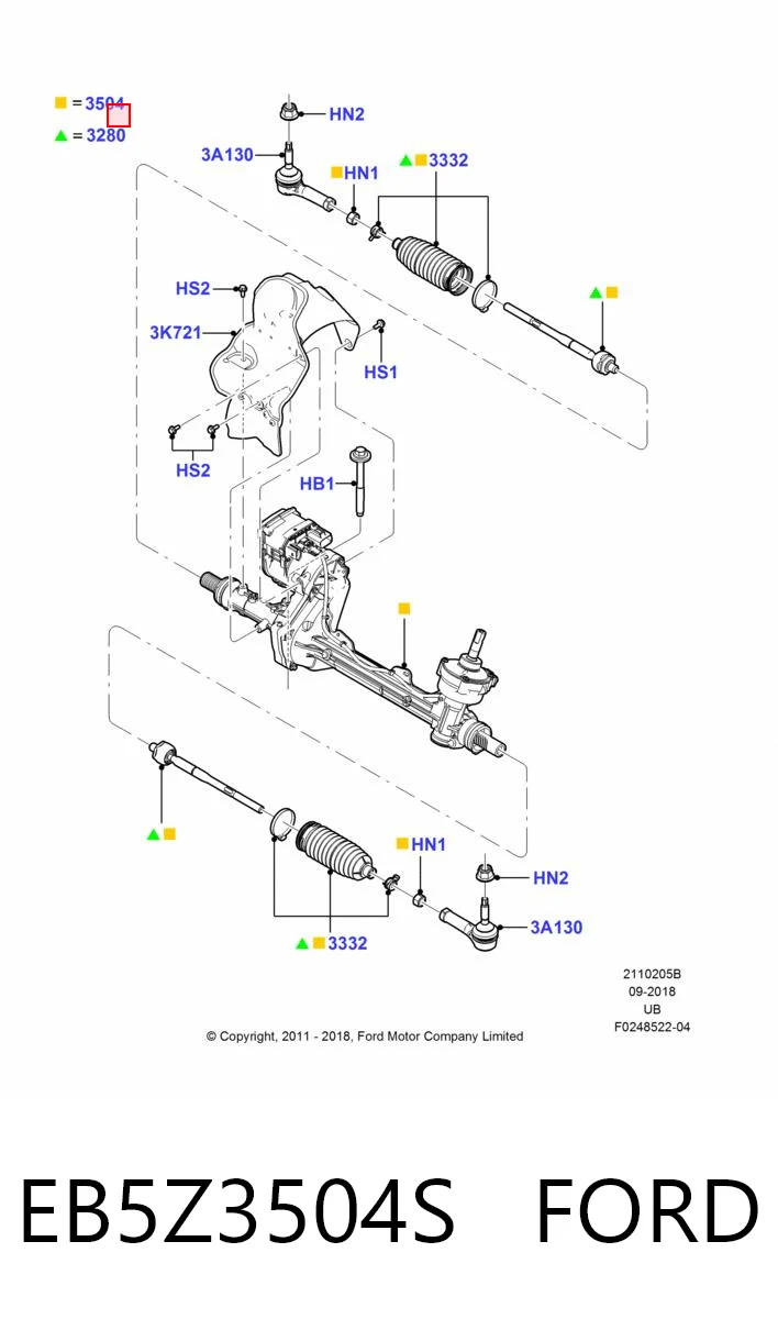 EB5Z3504S Ford Cremalheira da direção