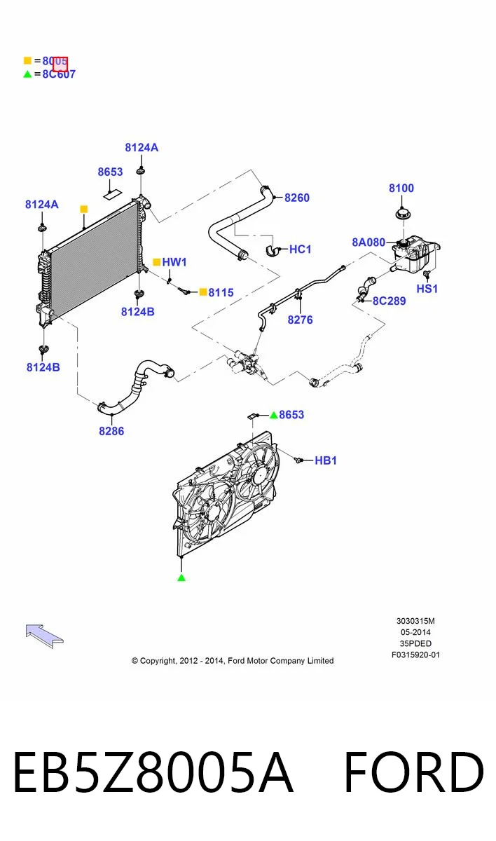 EB5Z8005A Ford Radiador de esfriamento de motor
