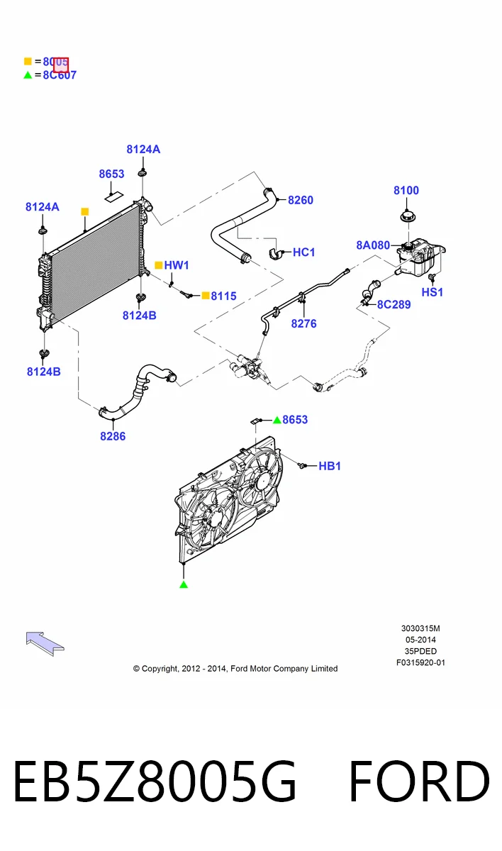 EB5Z8005G Ford Radiador de esfriamento de motor