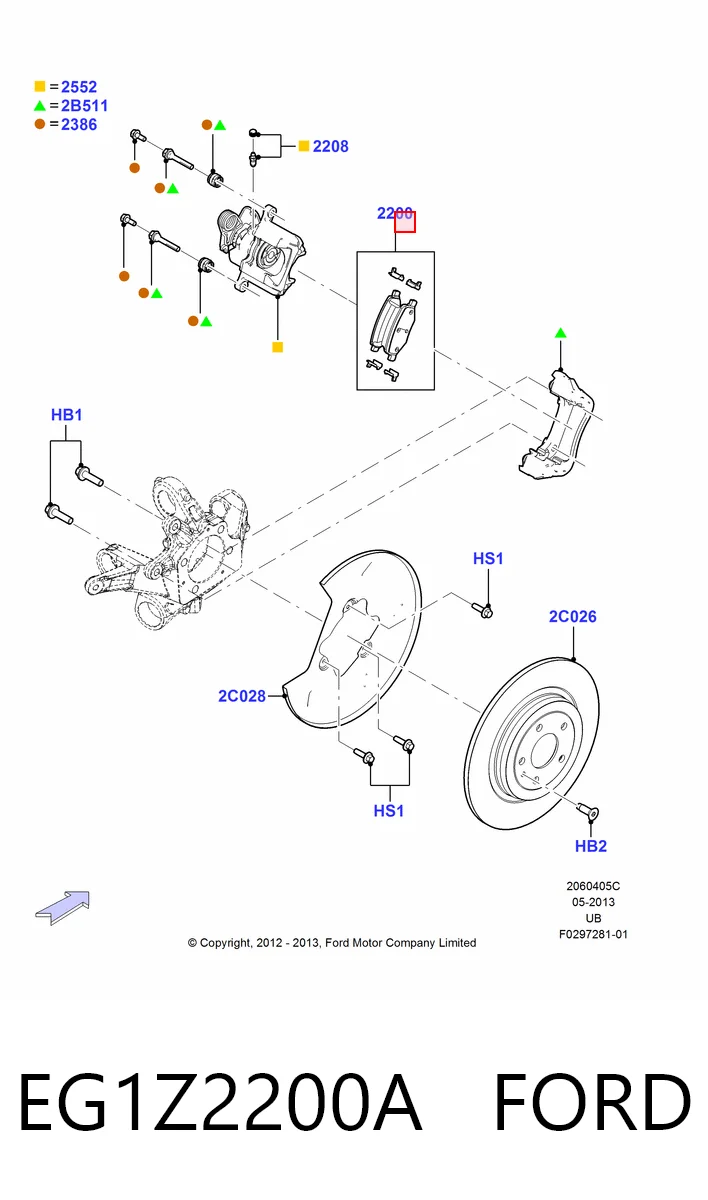 EG1Z2200A Ford Sapatas do freio traseiras de disco