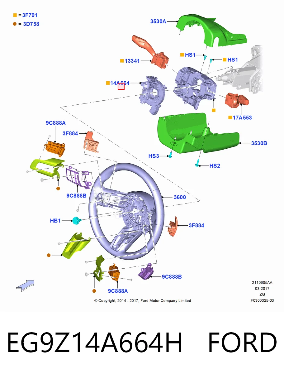 Anel AIRBAG de contato, cabo plano do volante Ford Mustang VI ZG